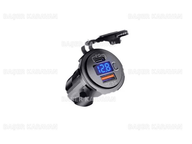 Voltmetreli Hızlı USB ve Type-C Şarj Soketi (QC3.0 + PD)