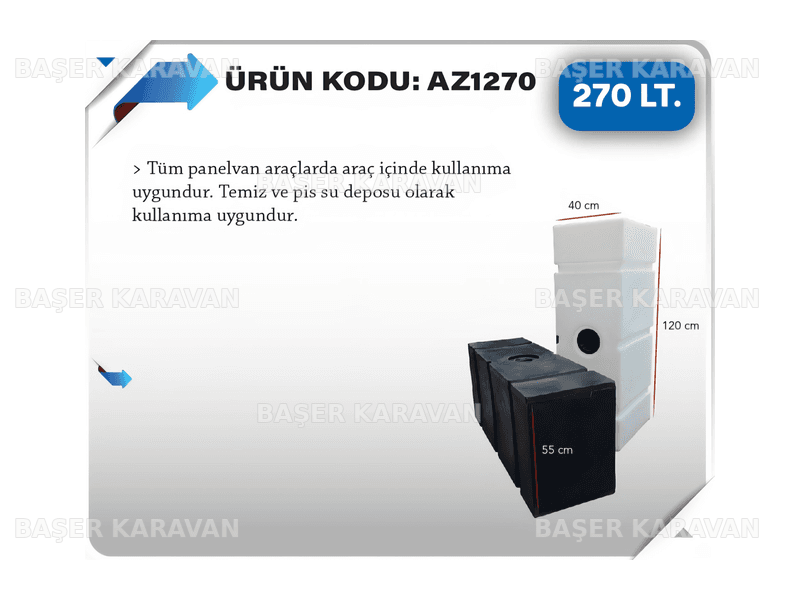 270 Litre Karavan Temiz Su Deposu (120x40x55 cm)