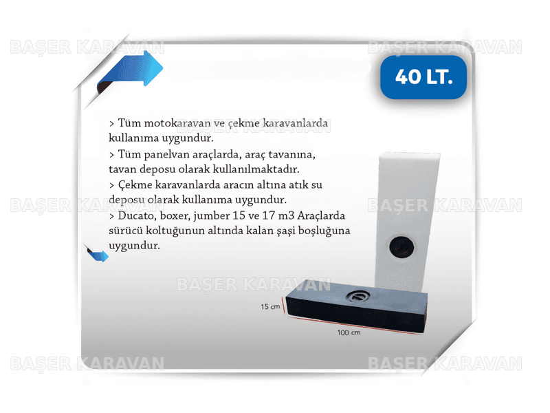 86 Litre Teker Üstü Karavan Temiz Su Deposu
